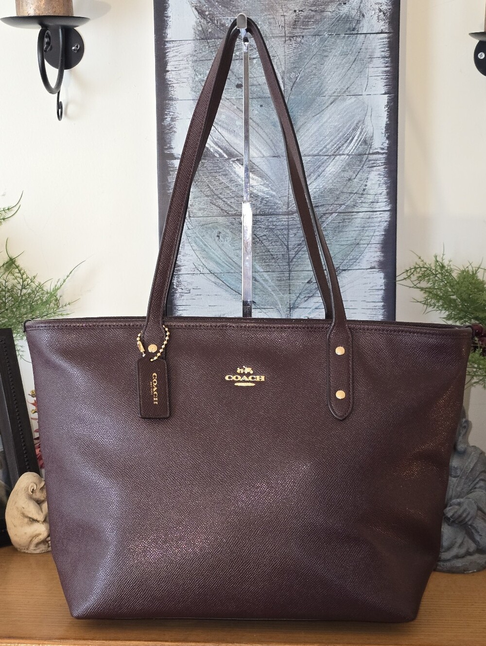 Coach City Tote In Oxblood Crossgrain Leather.  Like New